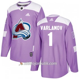 Män Ishockey Colorado Avalanche Tröja Semyon Varlamov 1 Adidas 2017-2018 Lila Fights Cancer Practice Authentic